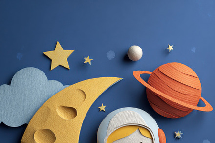 Papercut Astronaut and Smiling Moon, a Decorative Illustration by Virgo Studio