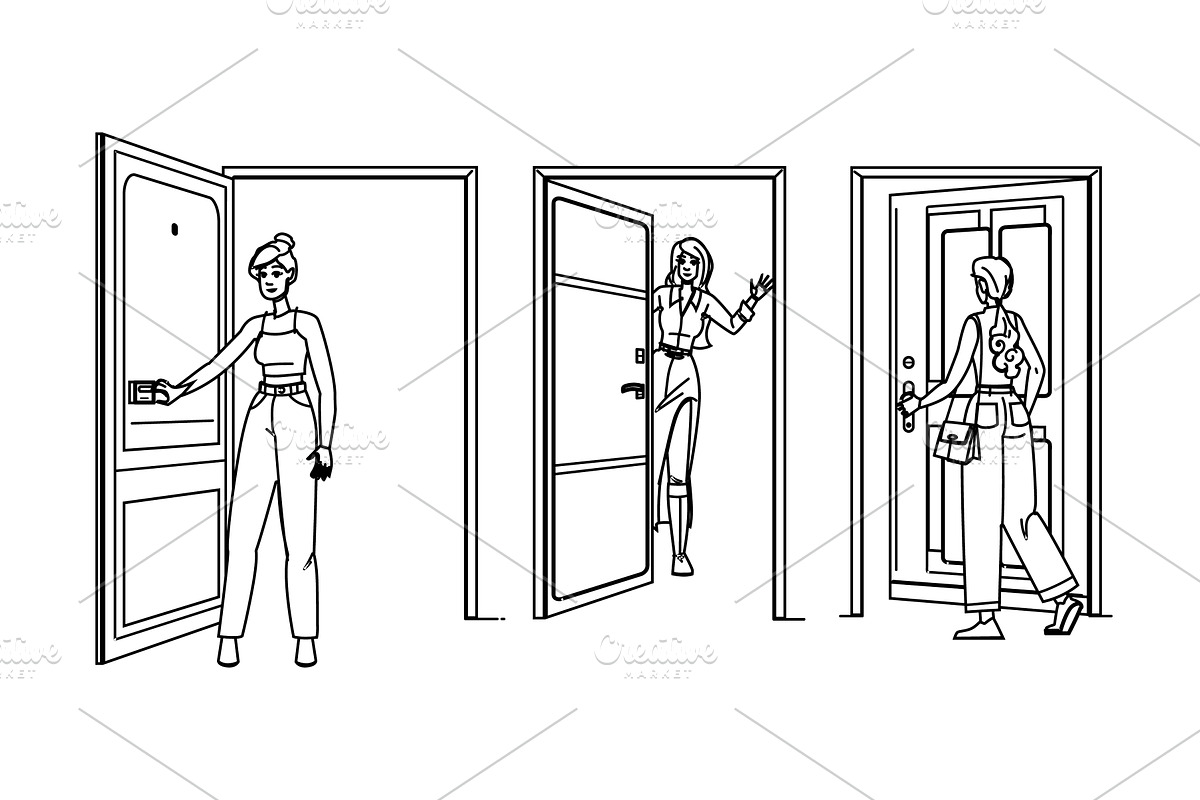 woman in doorway vector, a Person Illustration by pikepicture