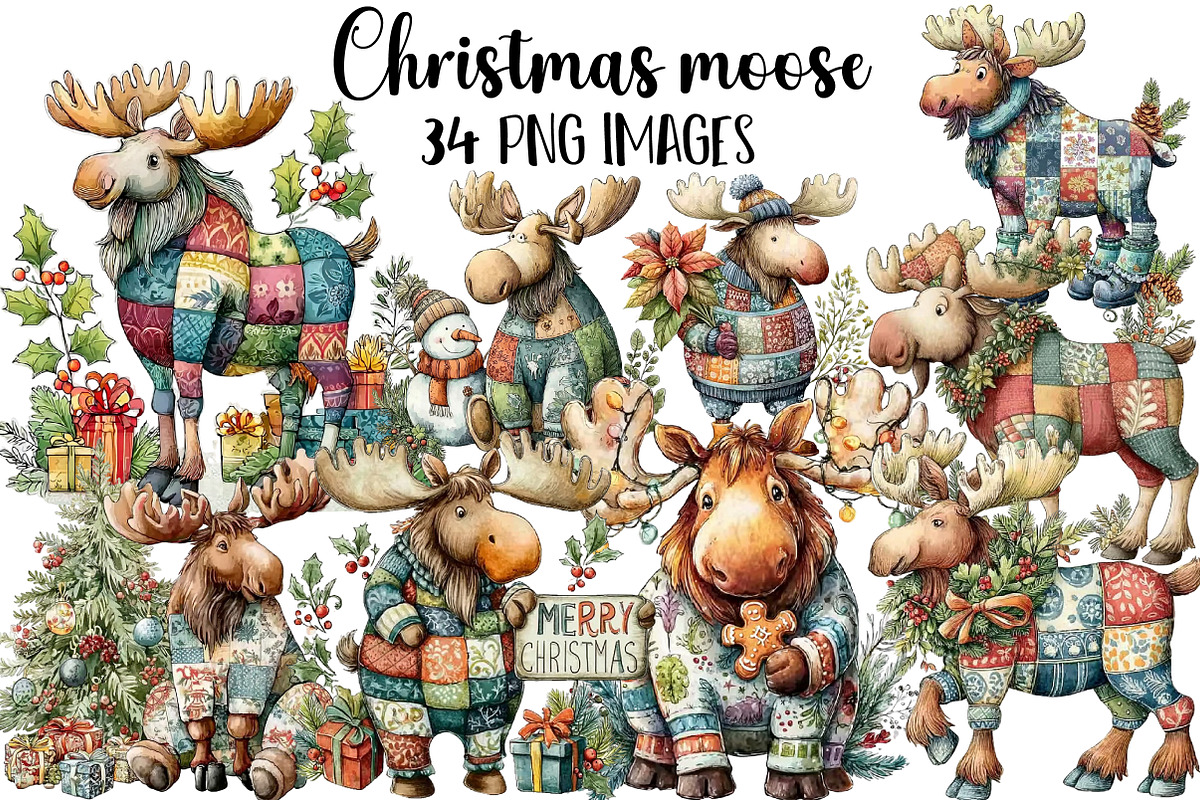 Christmas moose Clipart, an Illustration by DreamArtGraphic (Photo 1 of 4)