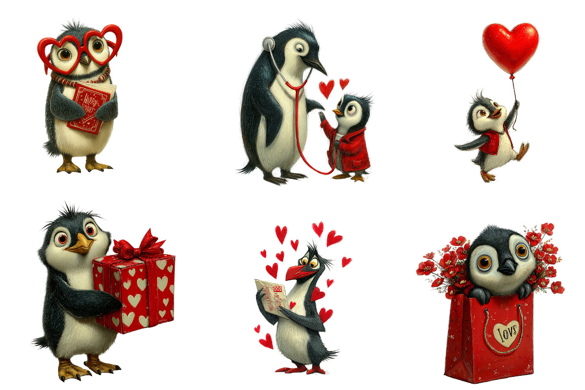 Kawaii penguin valentine clip-art, an Illustration by CreationArt (Photo 2 of 6)