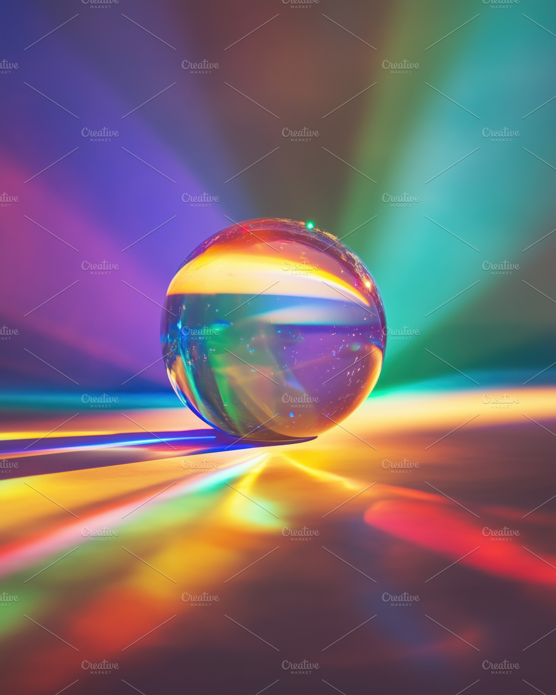 A crystal ball refracting light, creating a spectrum of rainbow colors on a sur, an Arts & Entertainment Photo by Textures & Backgrounds