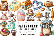 Watercolor Vintage Baking Clipart, an Illustration by CreationArt (Thumbnail 1 of 5)