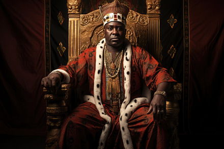 African king seated on a majestic th, a Photo by SaroStock