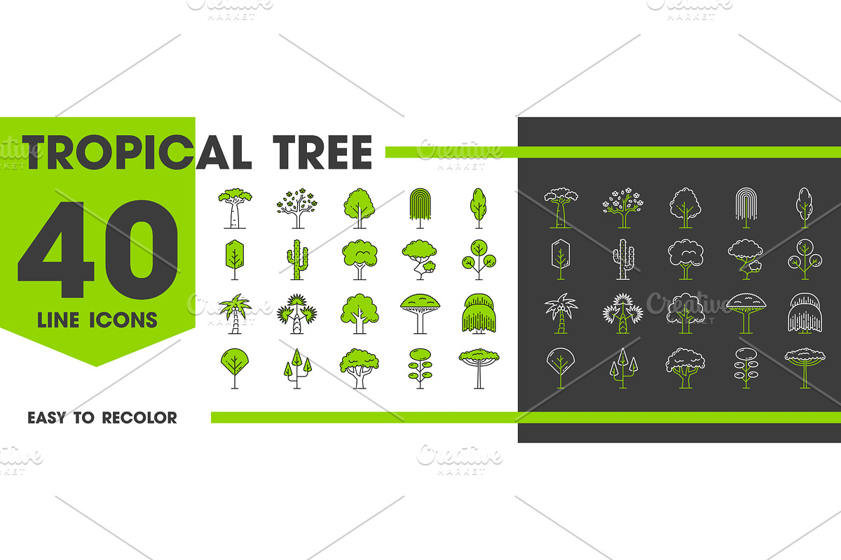 Tropical jungle forest trees icons, an Object Illustration by Vector Tradition
