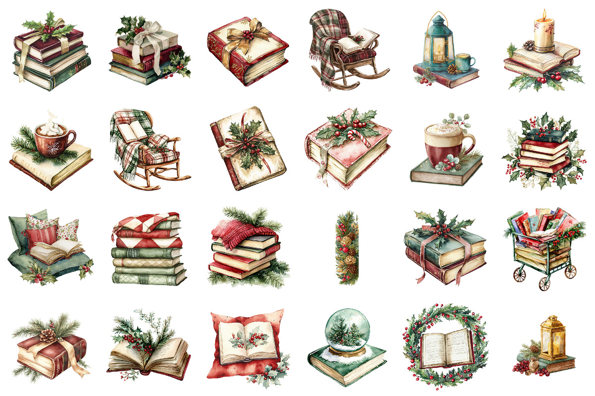 Cozy Christmas Reading Clipart, a Seasonal Illustration by designcity5 (Photo 2 of 5)