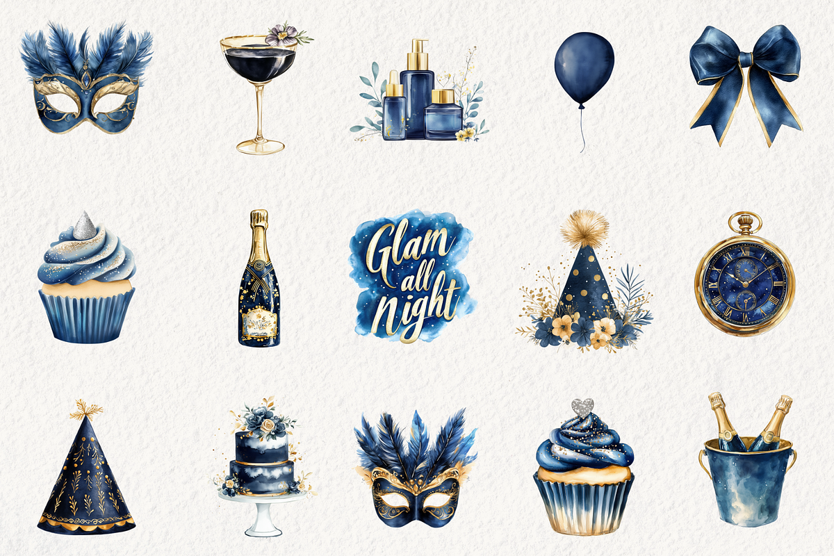 New Year's Midnight Glam Clipart, an Illustration by NadiaTheronArt (Photo 2 of 5)