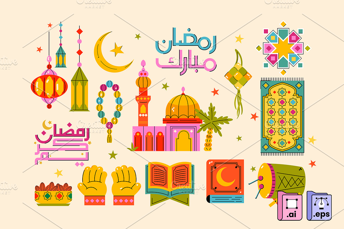 Set of Colorful Ramadan Elements, an Object Graphic by MISS CHATZ (Photo 1 of 3)