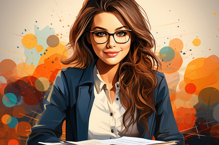 Illustration of a beautiful accountant woman  in glasses doing t, a Business Photo by AS photostudio