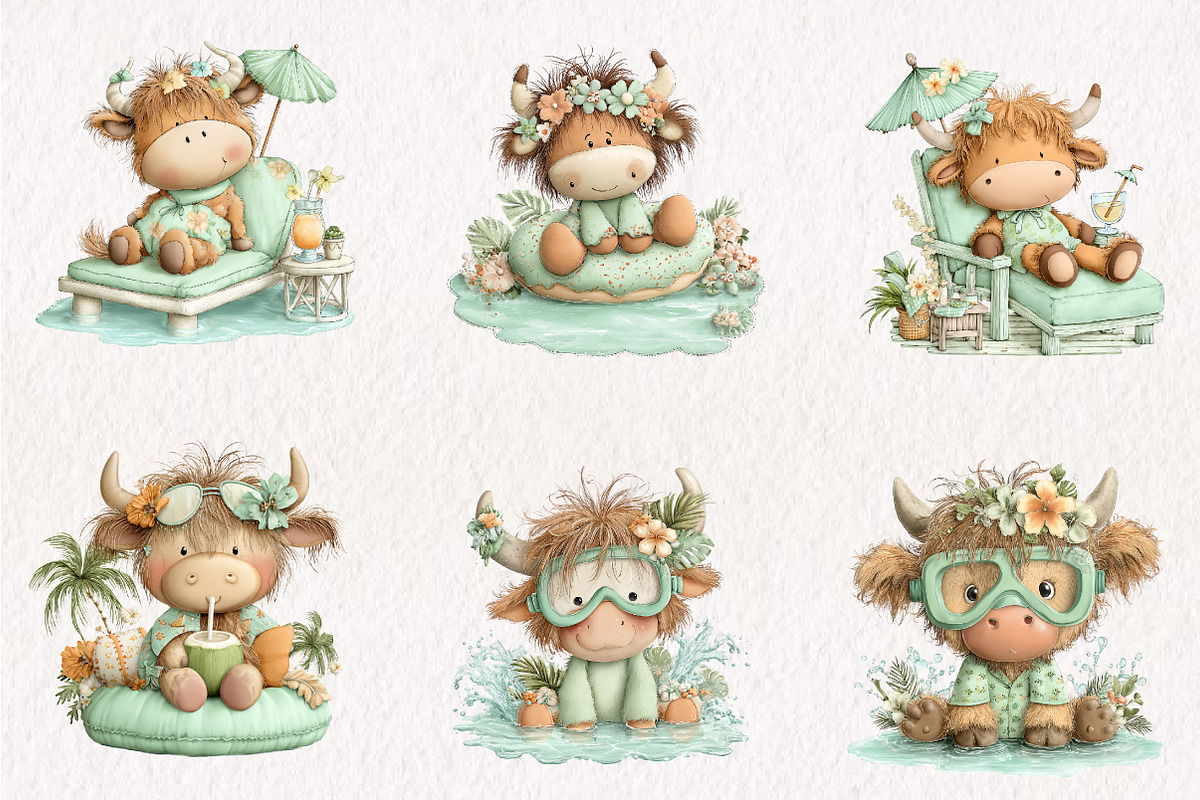 Whimsical Pool Day Highland Cow, an Animal Illustration by CreationArt (Photo 2 of 7)