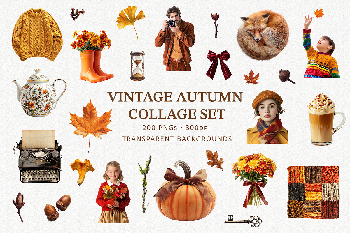 Vintage Autumn Collage Clipart Set, an Object Graphic by NatalieArtShop (Photo 1 of 12)