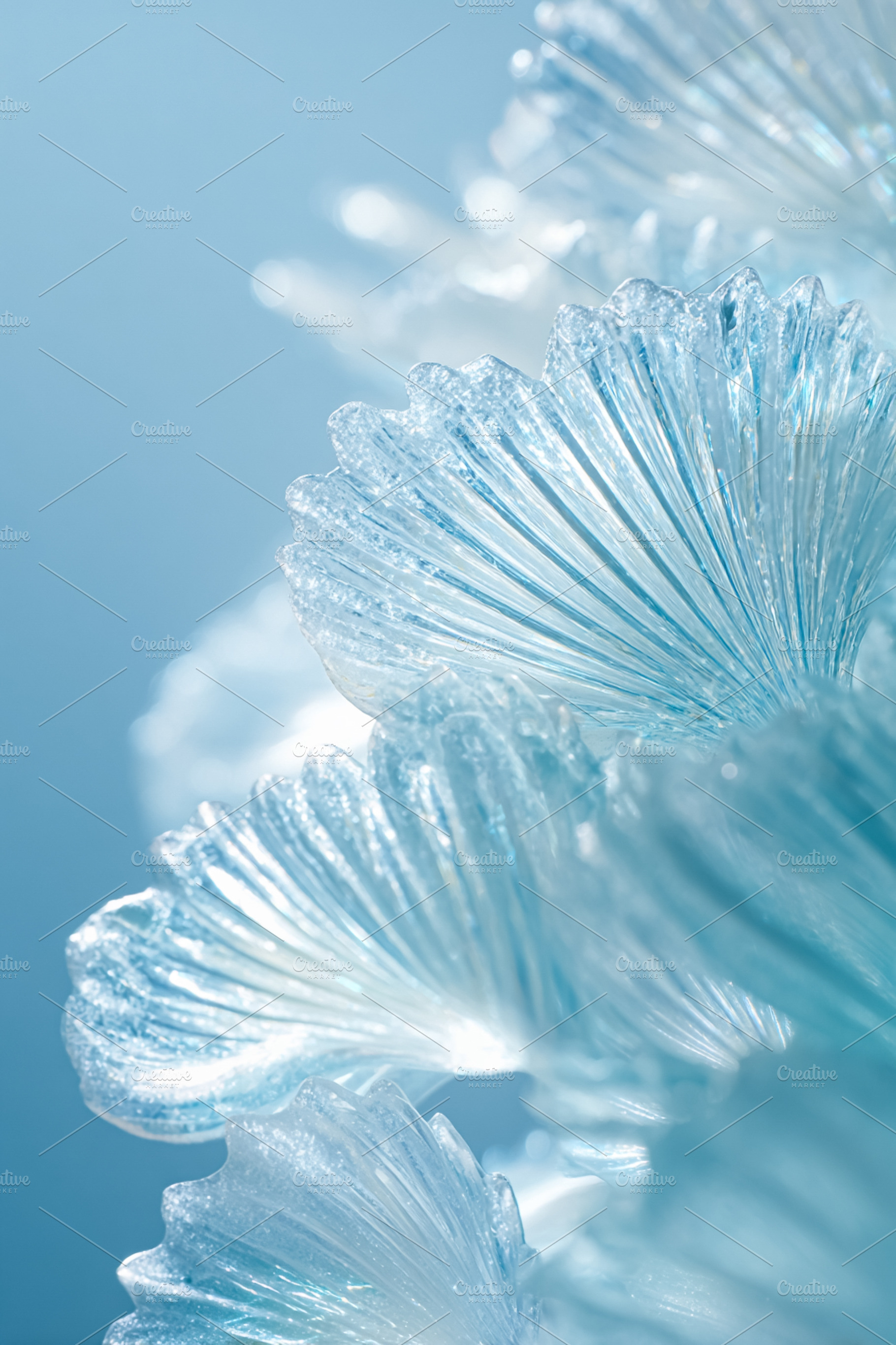 Abstract blue glass petals showing delicate textures and soft li, a Photo by Studio ANNA
