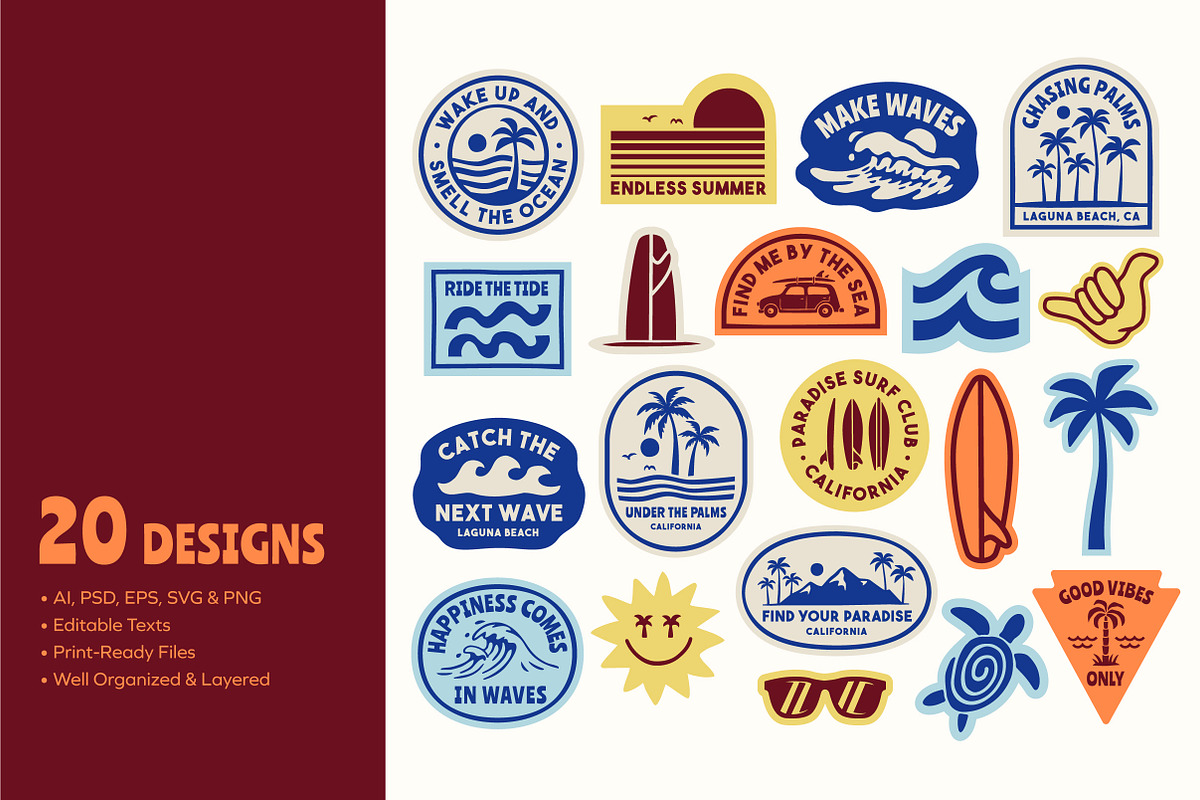 Retro Surf Badge Collection, an Object Graphic by cd-design.co (Photo 2 of 8)