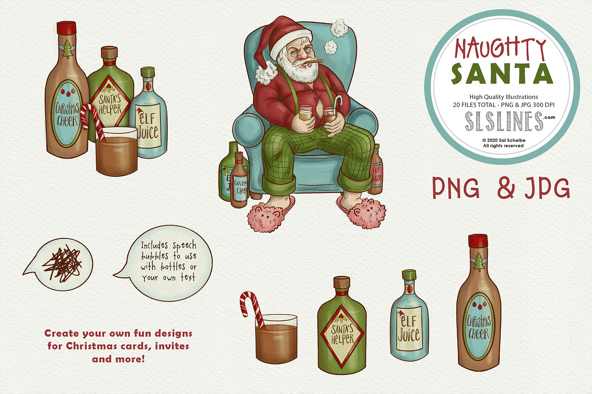 Naughty Santa Christmas Illustration, a Seasonal Illustration by SLS Lines (Photo 3 of 8)