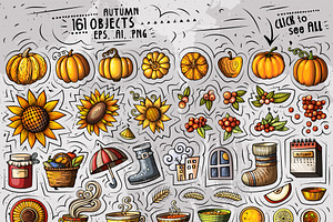 Autumn Cartoon Objects Set