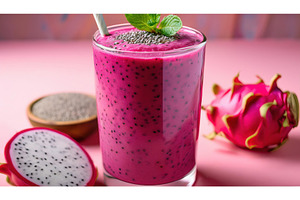 A pink dragon fruit smoothie topped, a Food & Drink Photo by Igor Tichonow