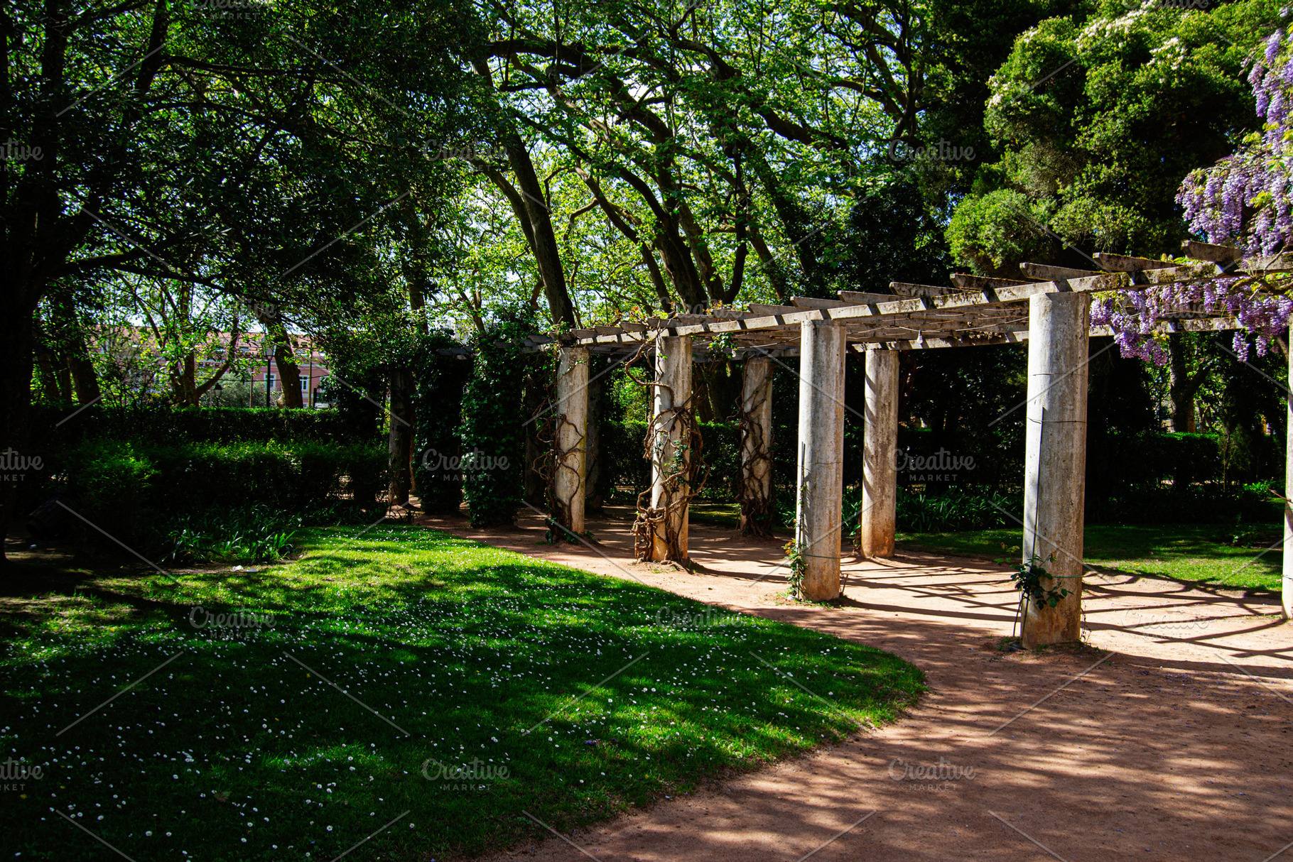 Beautiful outdoor pergola in Caldas da Rainha surrounded by lush green trees, a Photo by AS photostudio