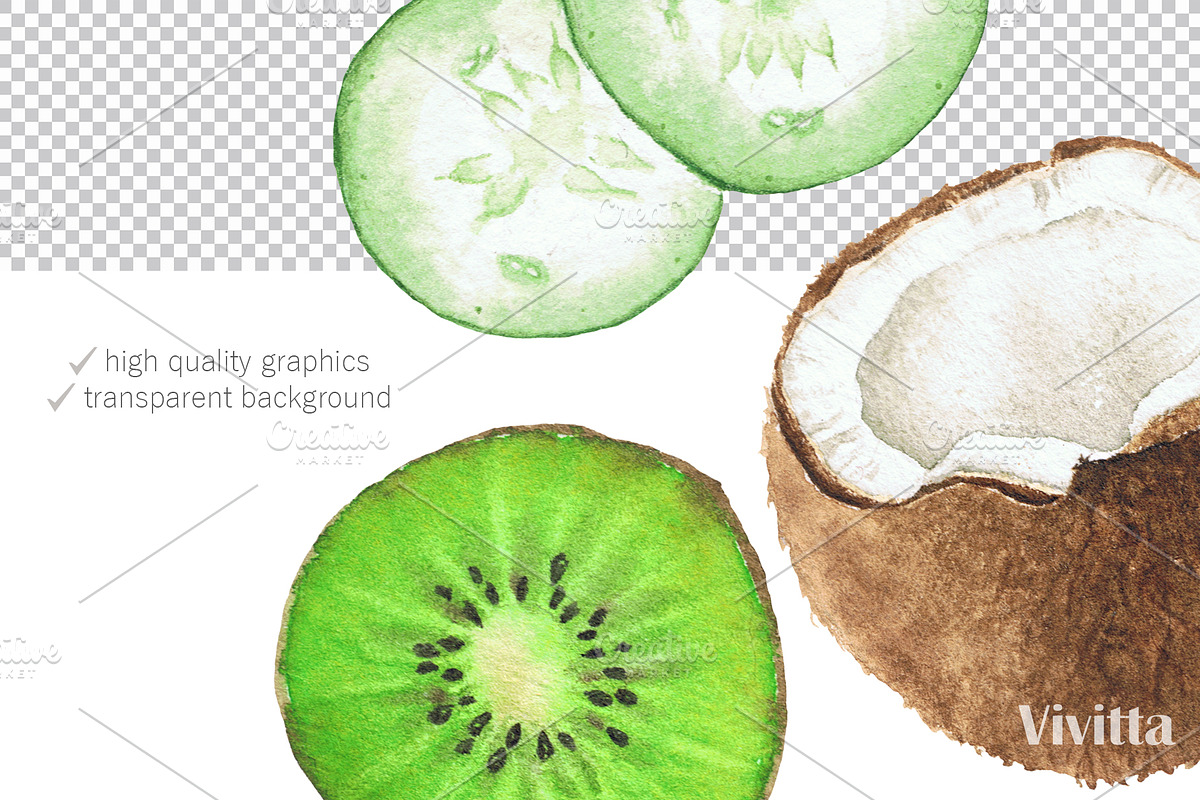 Watercolor clipart Vegan Mix summer, a Food Illustration by Vivitta (Photo 3 of 6)