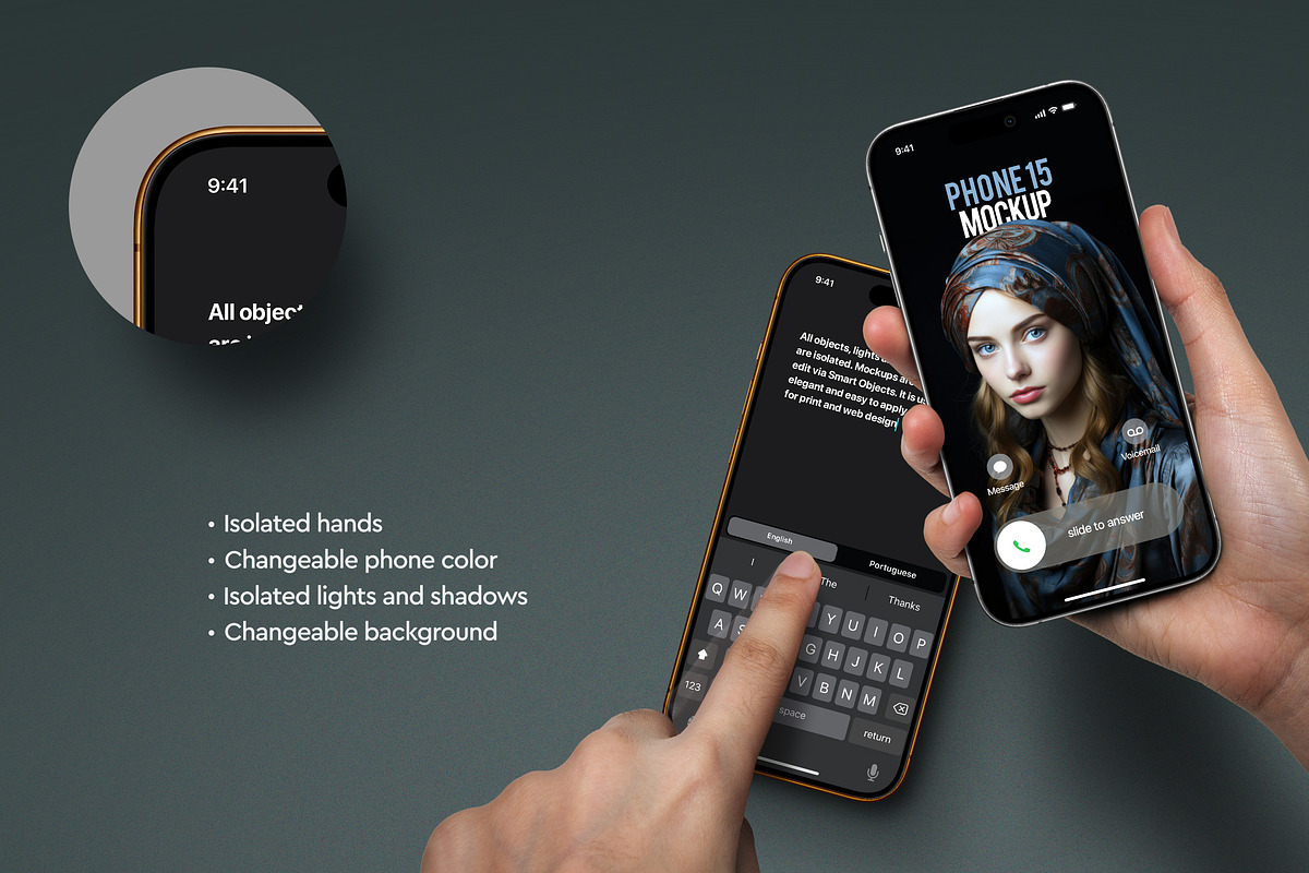 Hands Holding iPhone 15 Mockup, an iPhone Mockup by Avelina Studio (Photo 2 of 3)