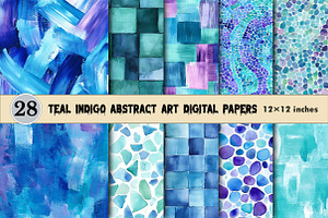 Teal Indigo Abstract Digital Papers, a Pattern Graphic by CitraGraphics