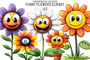 Watercolor Funny Flowers Clipart, an Illustration by designcity5 (Thumbnail 1 of 5)
