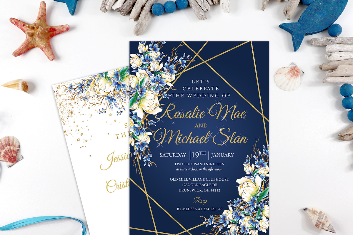Navy Wedding Invitation Template, an Invitation Template by DreamsClipArt (Photo 5 of 6)
