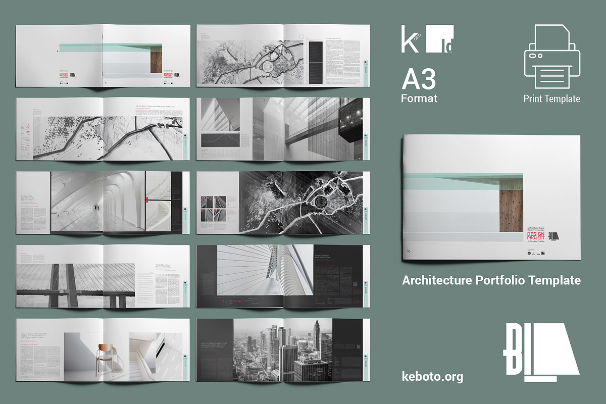 Bi4 Architecture Portfolio A3, a Print Template by Keboto