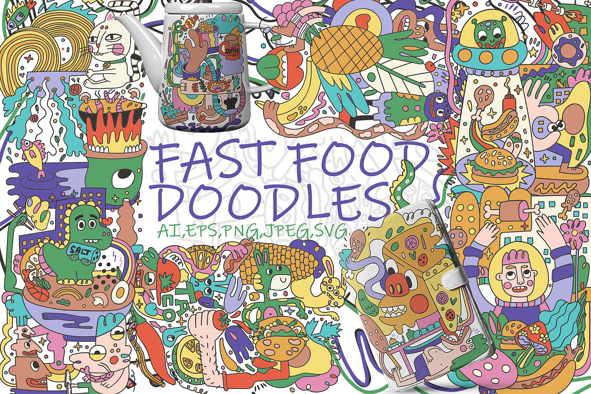 Fast Food Doodles. Vector and raster, a Food Illustration by Oliana Moroz (Photo 1 of 25)