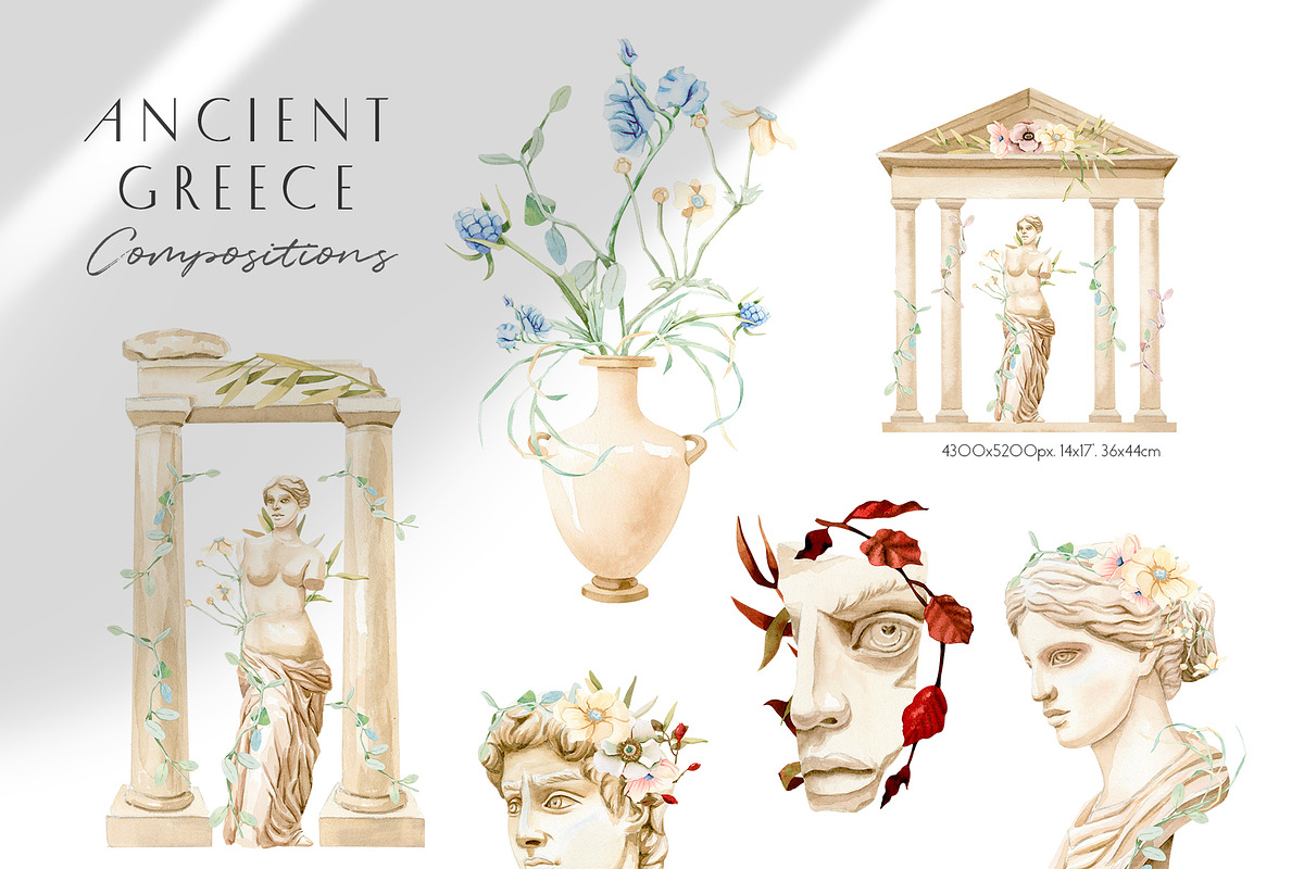 Ancient Greece Watercolor Clipart, a Decorative Illustration by Julia M. Watercolor (Photo 5 of 14)