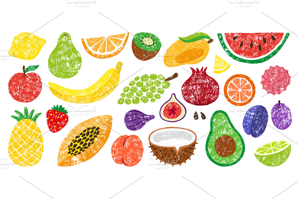 Crayon drawing fruits. Popular fruit, a Food Illustration by Valerie Bodnar