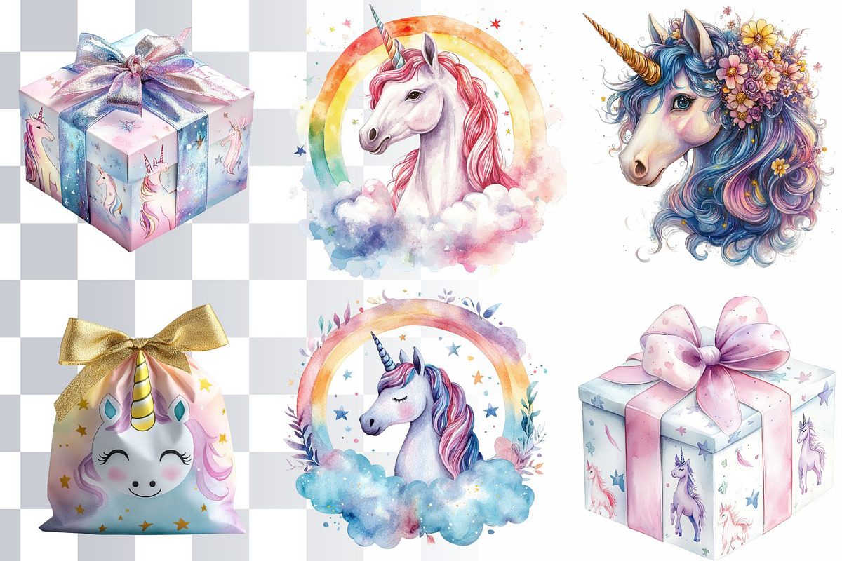 17 Unicorn B-Day Party Watercolors, an Animal Illustration by Loony Dream Designs (Photo 3 of 5)