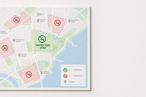 Map highlighting smoke-free zones an, a Photo by Dvoevnore photos