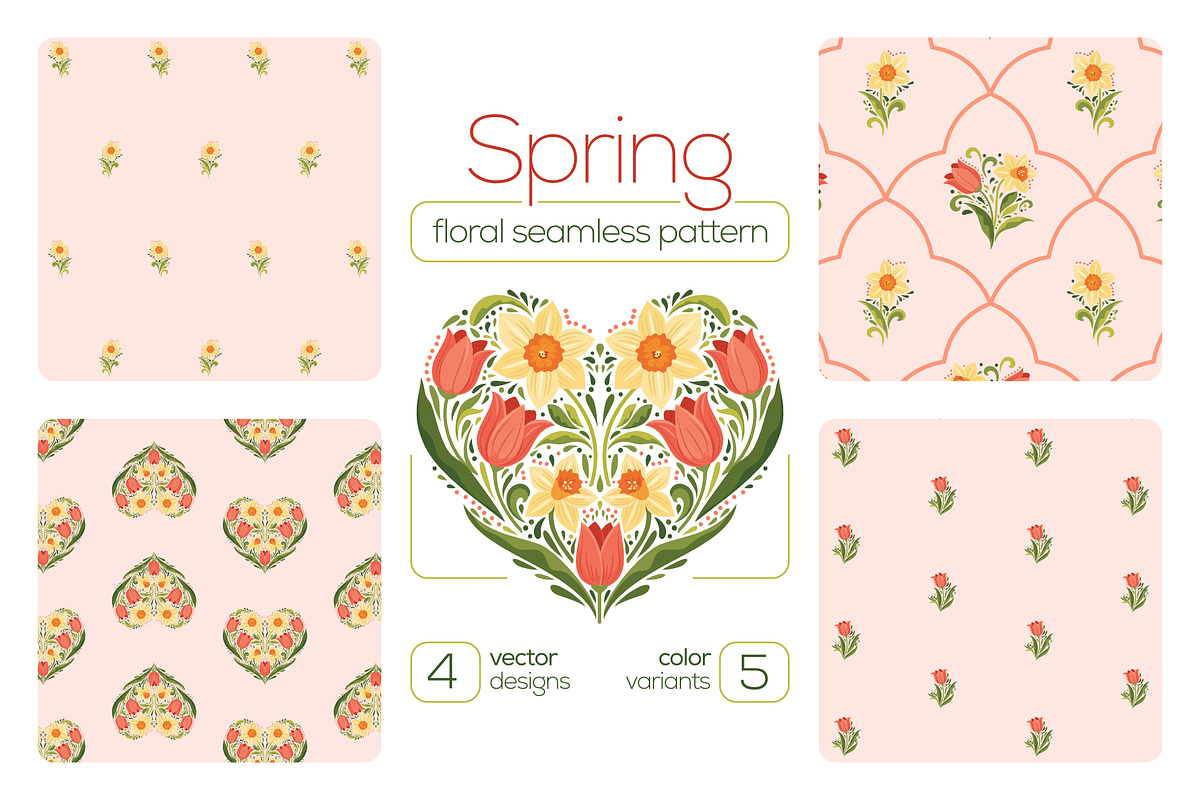 Spring Floral Seamless Patterns, a Pattern Graphic by moja doodle (Photo 1 of 7)