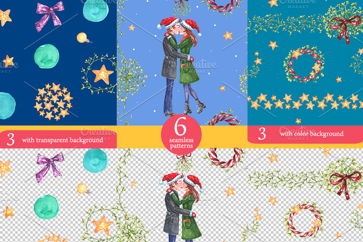 Christmas Mistletoe Watercolor Set, a Decorative Illustration by AnnieDove (Photo 8 of 9)