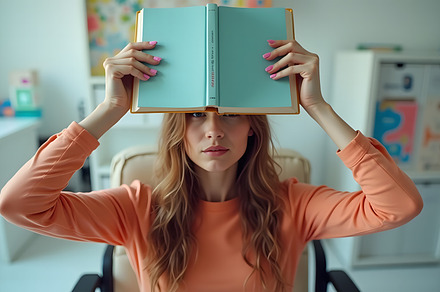 Woman Holding Open Book Above Head i, a School & Education Photo by Stock Shape
