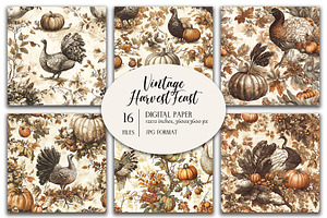 Vintage Harvest Feast Digital Paper