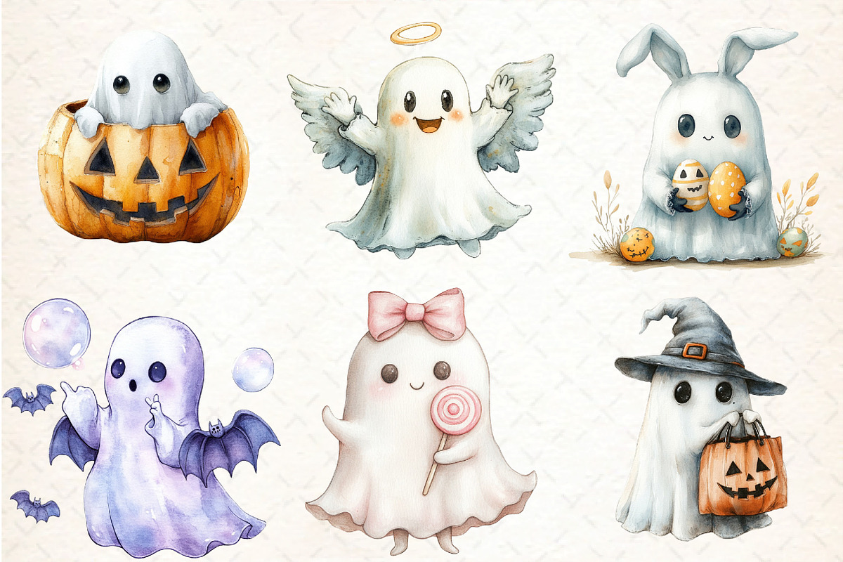 Cute Halloween Ghost Clipart, an Illustration by DreamCafeArt (Photo 3 of 7)
