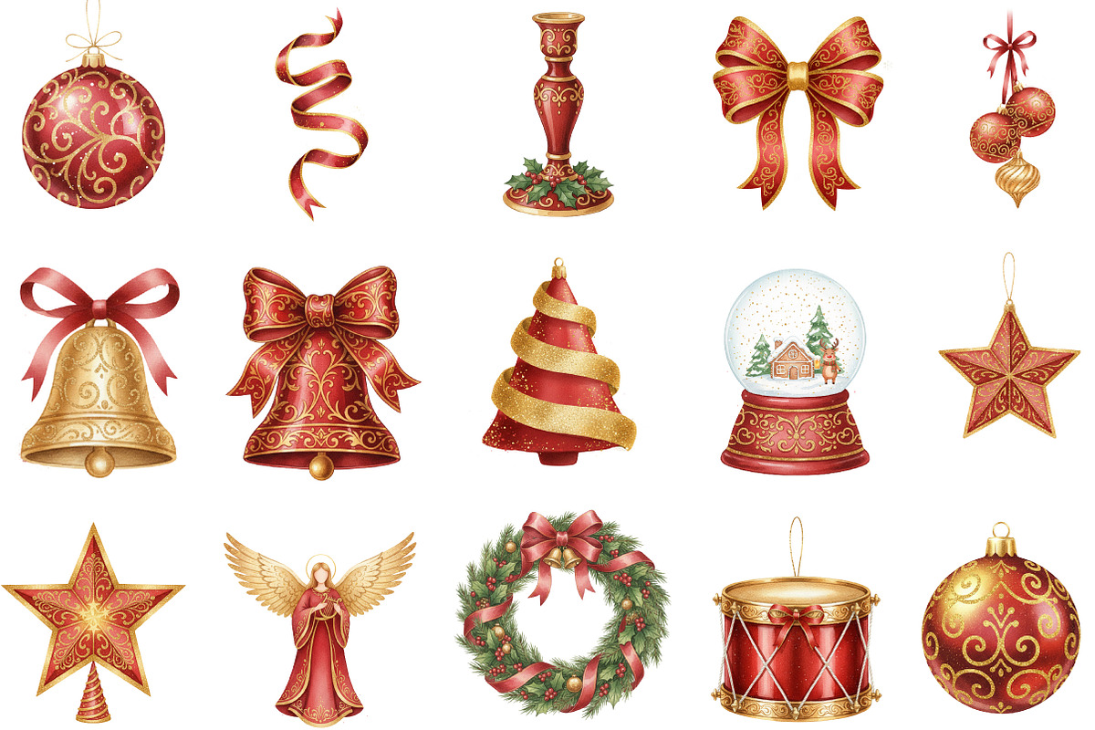 Red Gold Christmas Decoration Clipar, an Illustration by Designking (Photo 3 of 5)