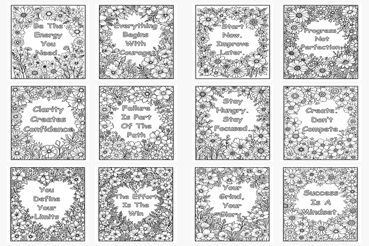 Floral Affirmation Coloring Pages, a Print Template by Lamia Emad (Photo 4 of 4)