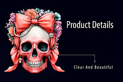 Watercolor Coquette Skull Clipart, a Seasonal Illustration by RobertsArt (Thumbnail 5 of 7)