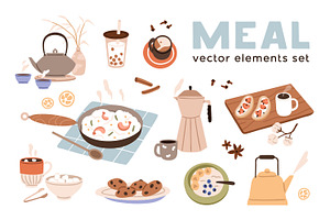 Tasty meals, food and drinks set, a Food Illustration by Good Studio