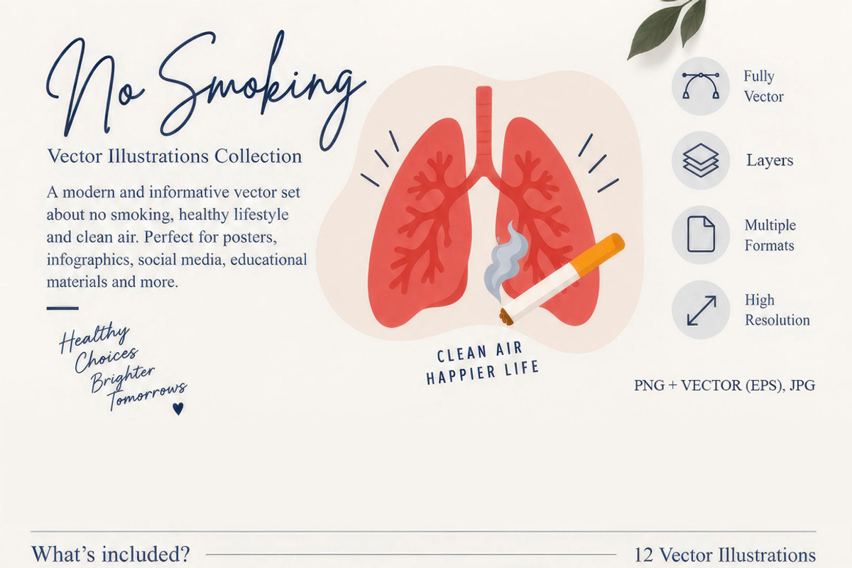 No smoking Vector set, a Healthcare Illustration by Universe Mary (Photo 2 of 5)