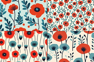 20 Seamless Poppy Flowers Patterns