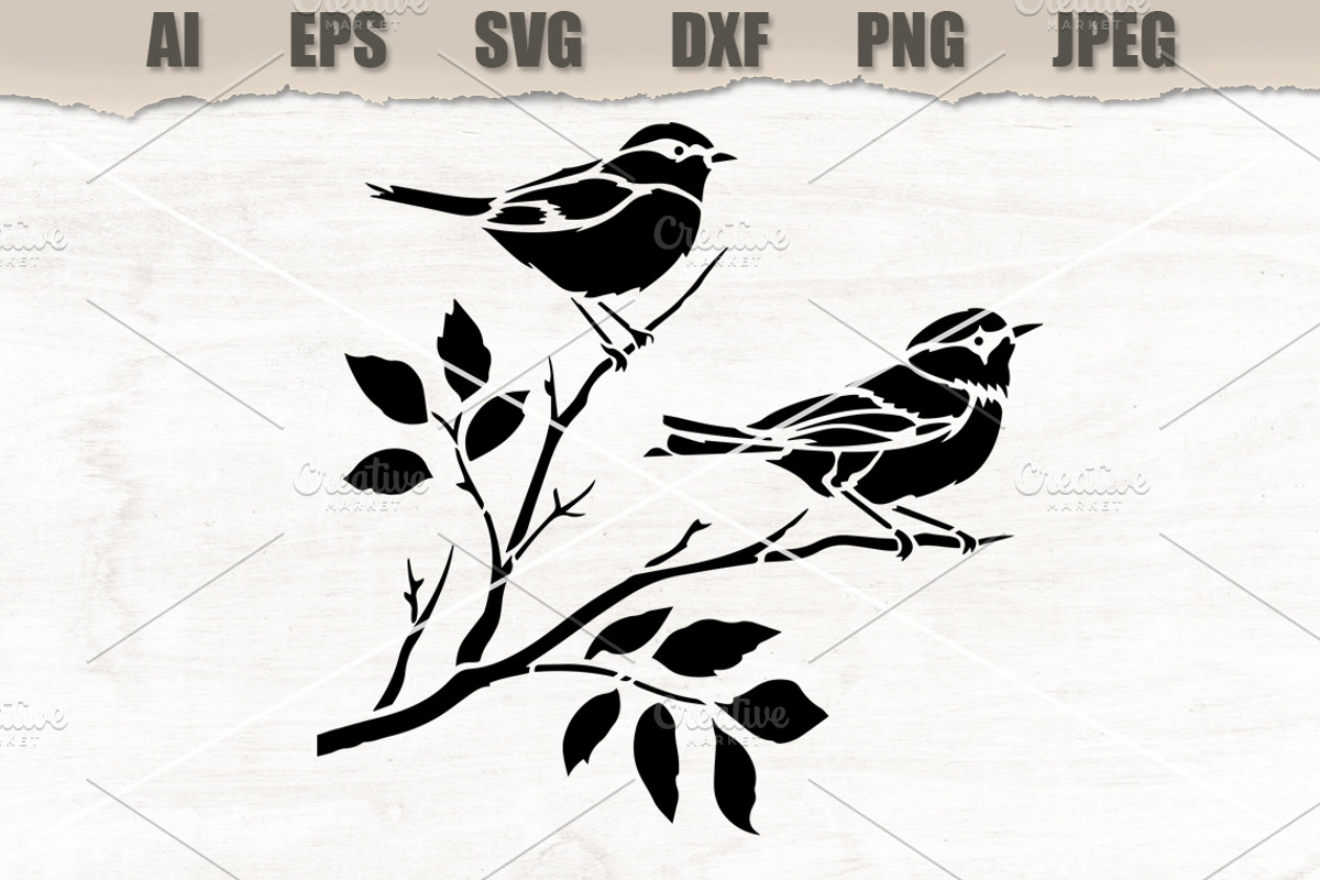 Stencil Birds on Branch, a Decorative Illustration by MARYCRAFTIRIA (Photo 1 of 3)