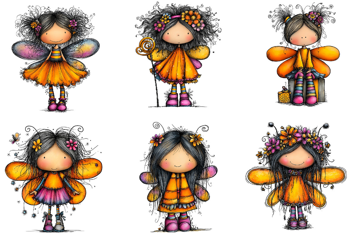 Whimsical Bee Girl Clipart, an Illustration by Dream Creation (Photo 2 of 7)