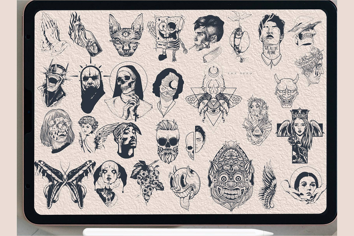 100 flat tattoo Procreate brushes, a Brush Add-On by TaKong Magics (Photo 3 of 3)