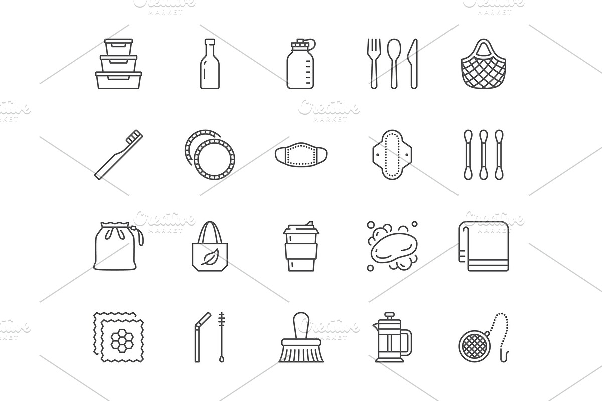 Zero Waste Products Icons, an Outline Icon by Nadiinko (Photo 2 of 2)