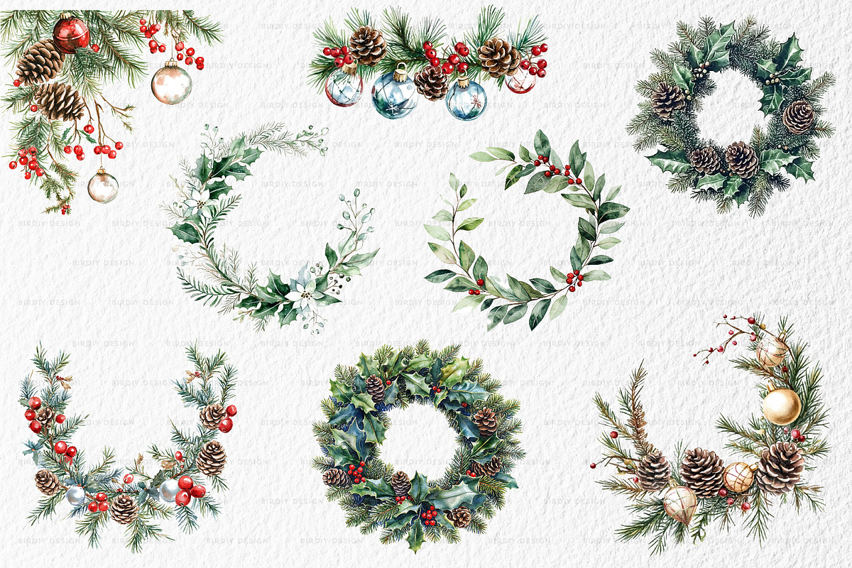 Watercolor Christmas Illustrations, a Seasonal Illustration by BirDIY Design (Photo 7 of 8)