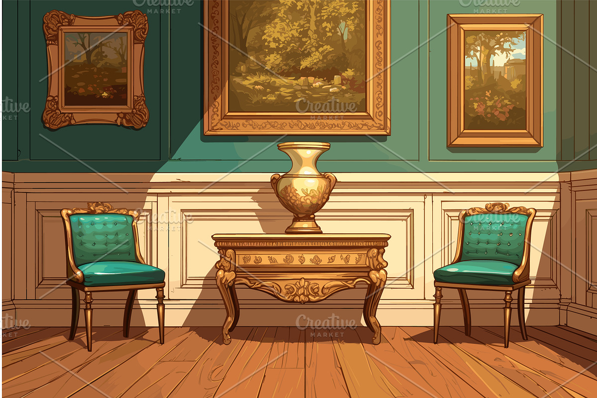 Cartoon museum interior with antique, an Object Illustration by LadadikArt