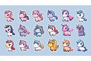 Cute Unicorns Stickers. Childish