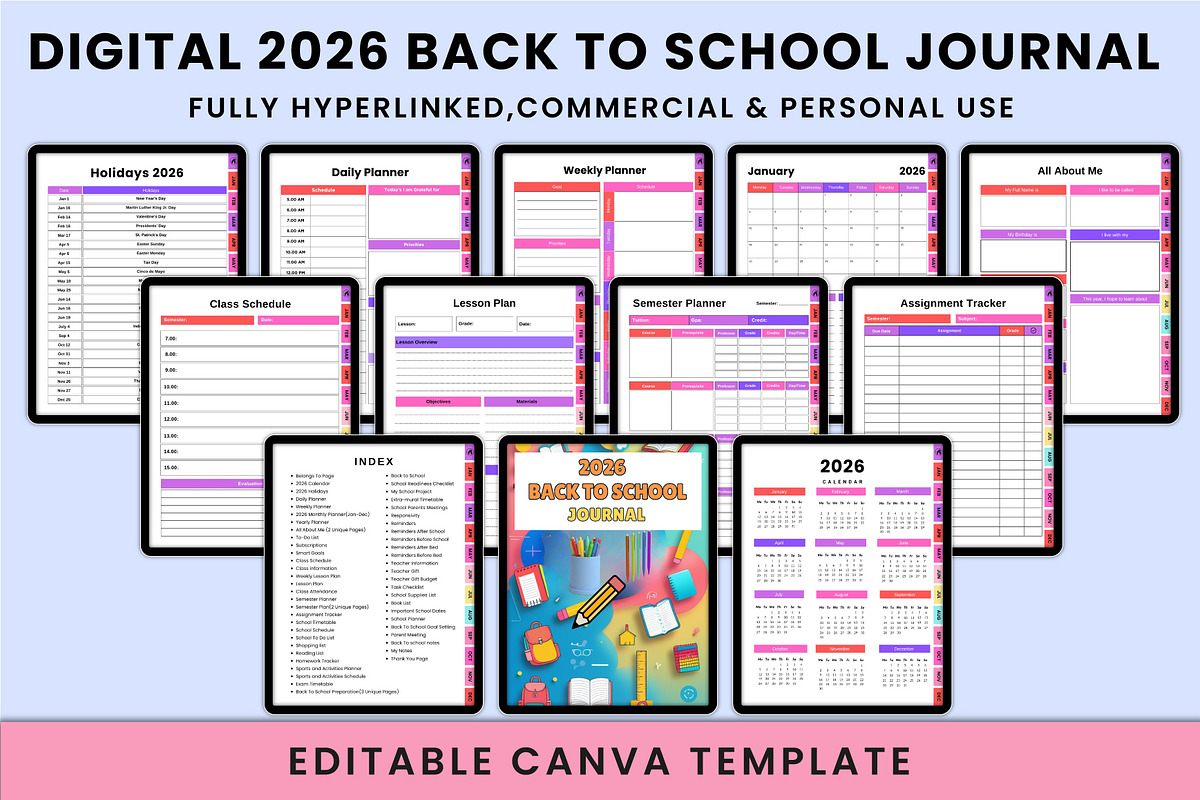 Digital 2026 Back To School Journal, a Stationery Template by Shumaya (Photo 1 of 6)
